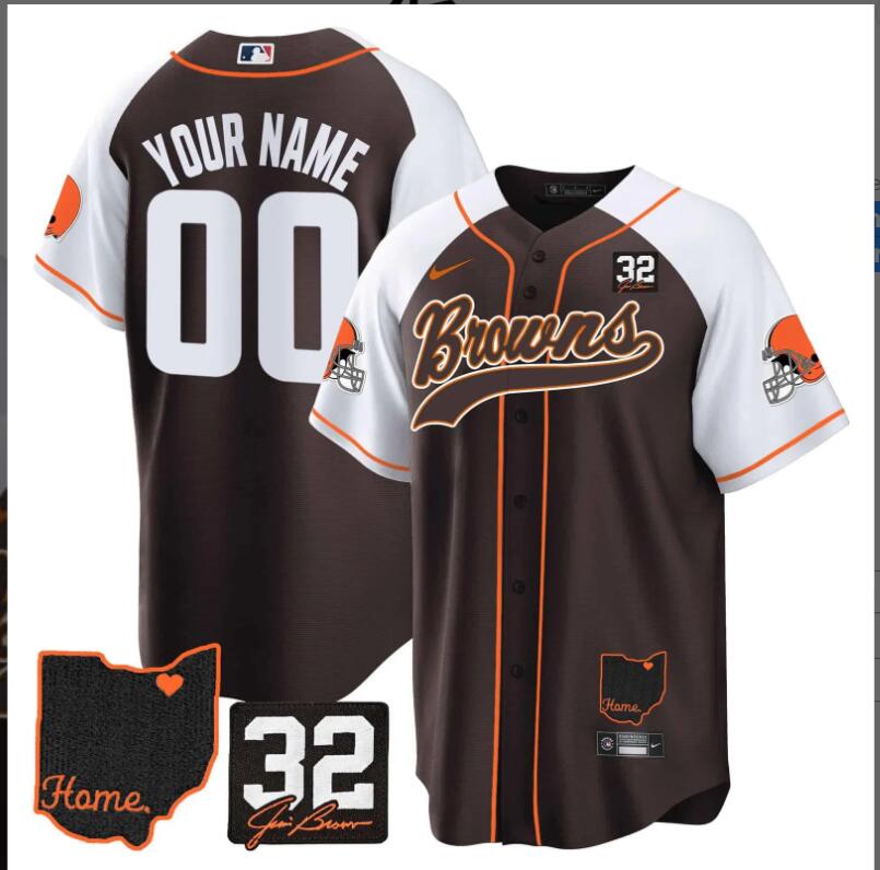 Men 2024 Nike NFL Cleveland Browns #32 Jim Brown Memorial Home Patch Custom Jersey V2